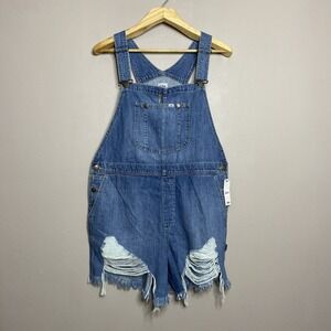 Lee Workwear Woman's Shorts Bib Overalls Distressed Raw Hem Size L‎